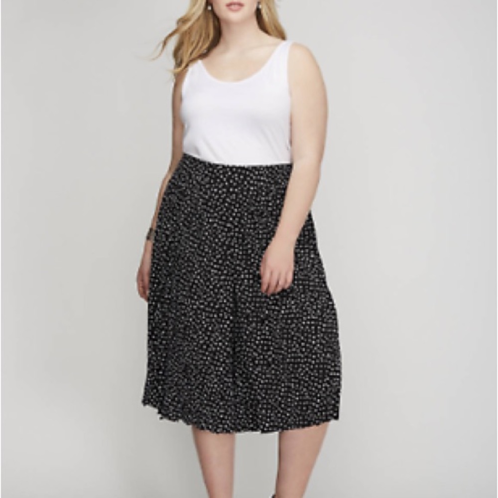 Lane Bryant black polka dot pleated skirt size 16 artsy quirky business‎ casual